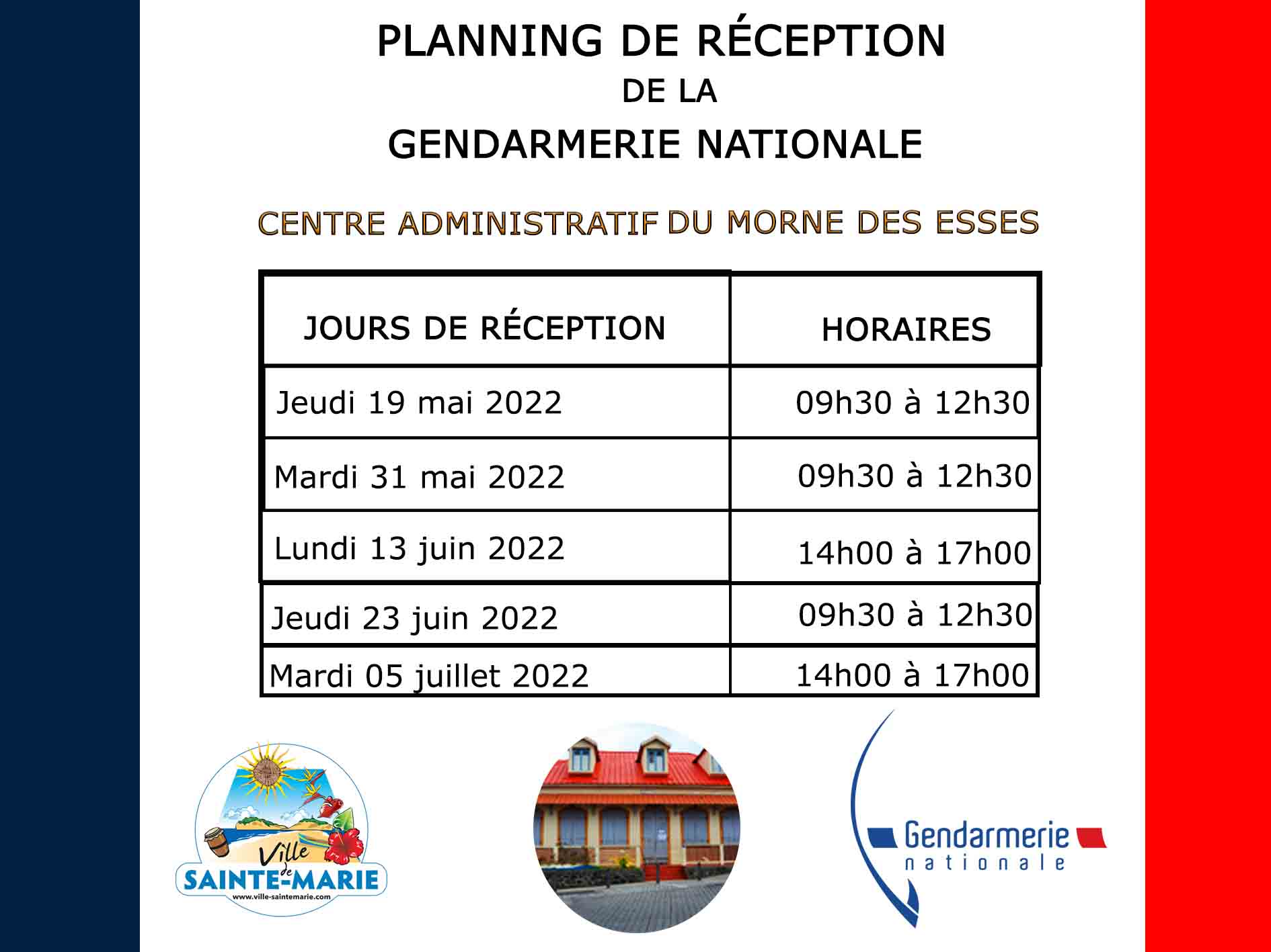 PLANNING DU POSTE AVANCE DE LA GENDARMERIE NATIONALE AU MORNE DES ESSES Ville de Sainte Marie
