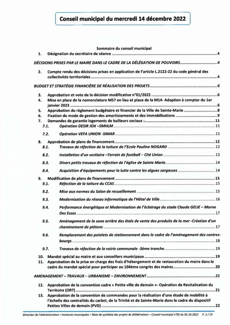 CONSEIL MUNICIPAL MERCREDI 14 DÉCEMBRE 2022 Ville de Sainte Marie