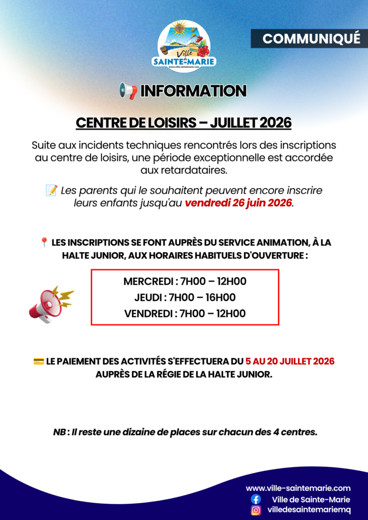 AVIS ARRETE ET COMMUNIQUE A LA POPULATION (21) - CENTRE DE LOISIRS - Juillet 2026 - image 2