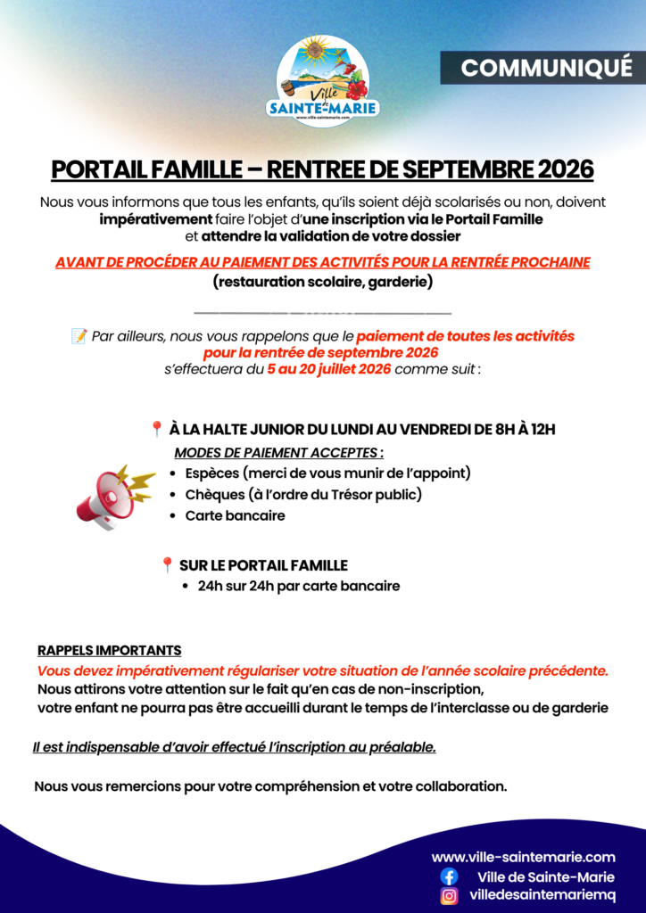AVIS ARRETE ET COMMUNIQUE A LA POPULATION (23) - PORTAIL FAMILLE - RENTREE DE SEPTEMBRE 2026 - image 2