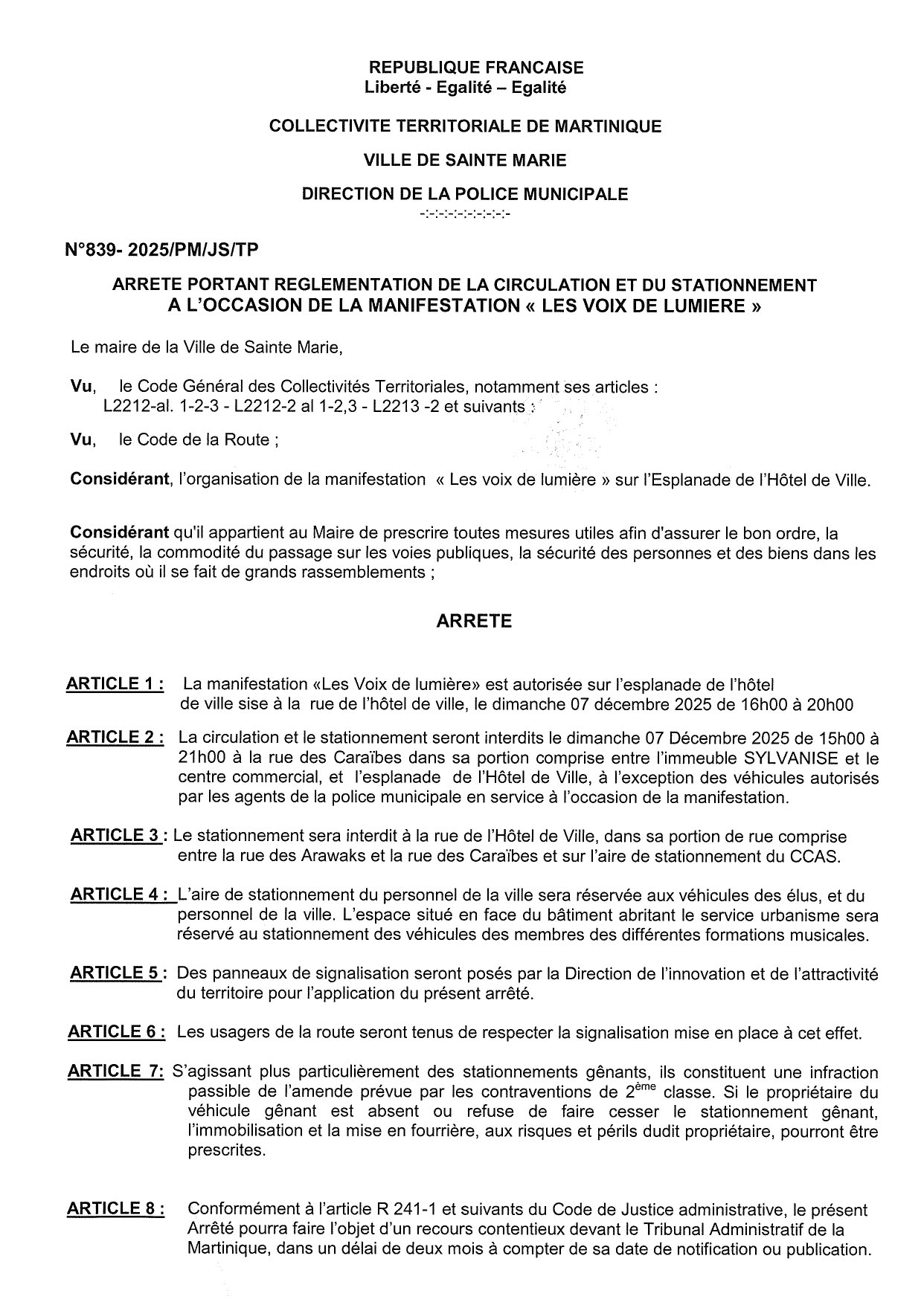 Illustration 1 de l’actualité « INFORMATION CIRCULATION & STATIONNEMENT – MANIFESTATION « LES VOIX DE LUMIERE » »