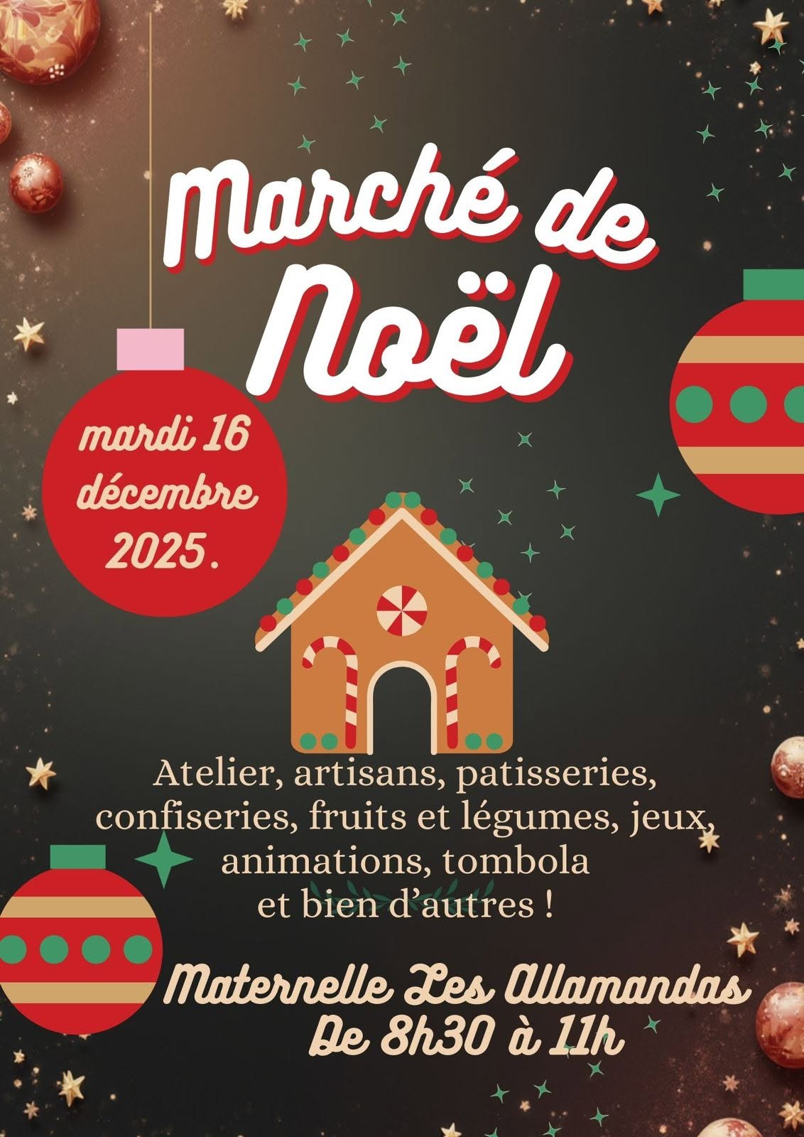 Illustration 1 de l’actualité « MARCHE DE NOEL DE LA MATERNELLE LES ALLAMANDAS »
