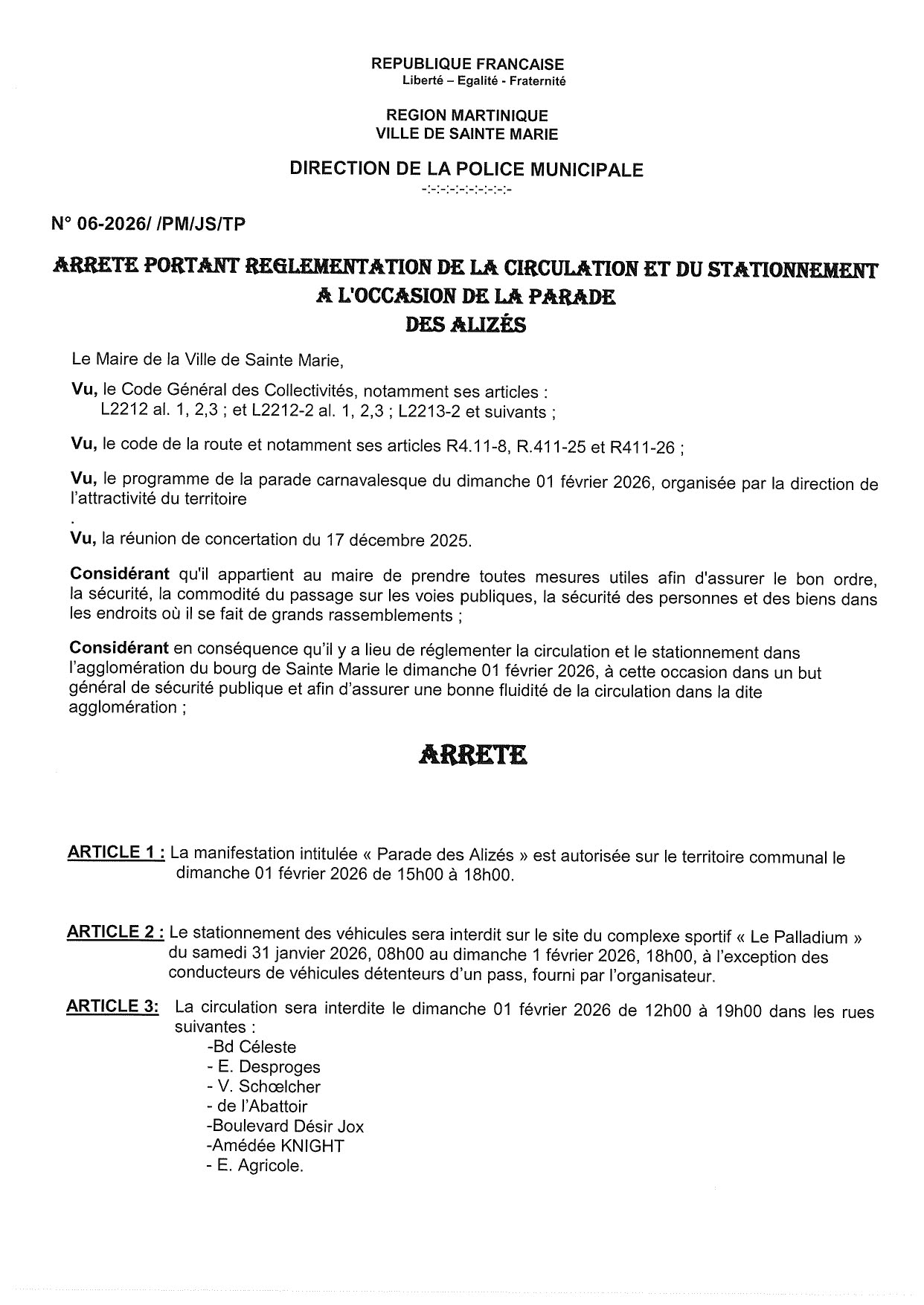 Illustration 2 de l’actualité « INFORMATION CIRCULATION & STATIONNEMENT – PARADE DES ALIZES »