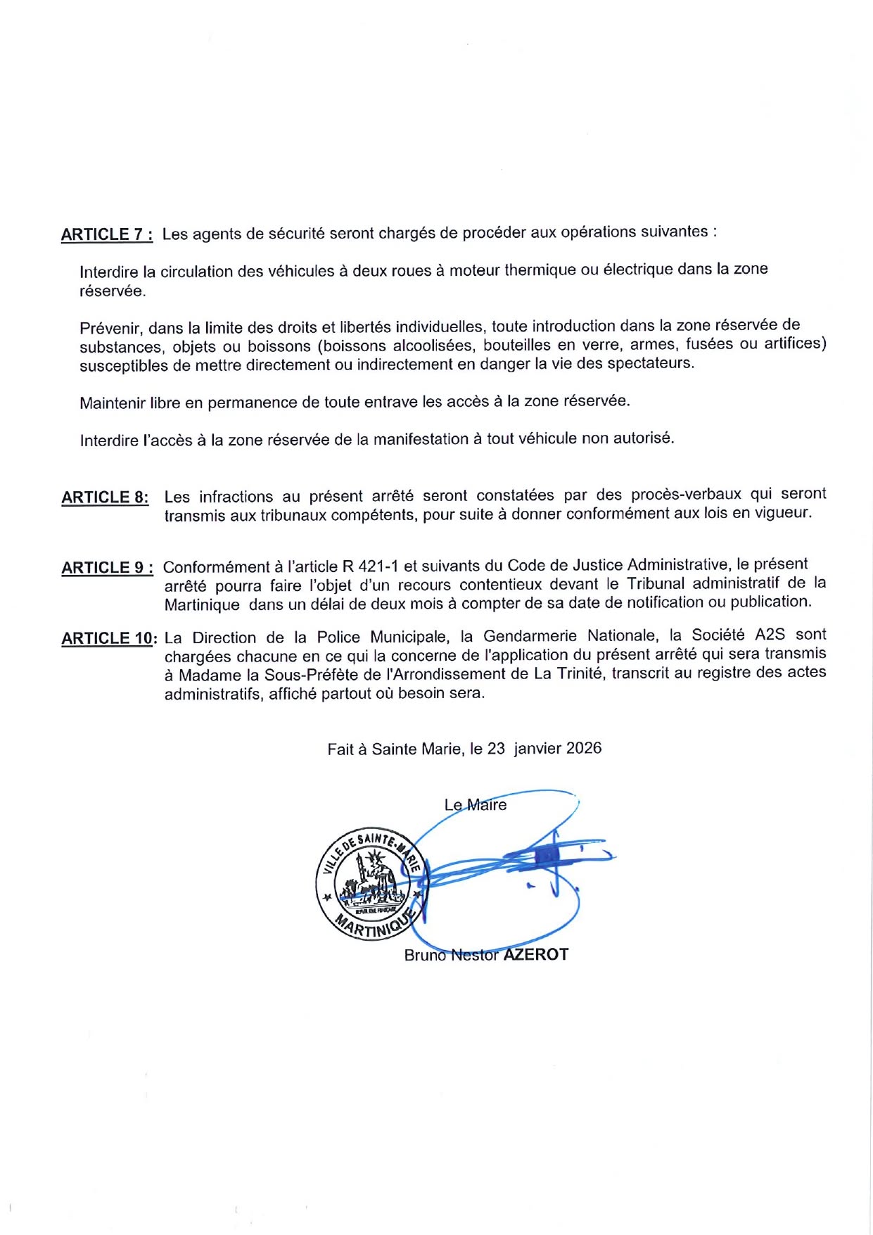 Illustration 2 de l’actualité « ARRETE PORTANT DIVERSES MESURES DESTINEES A FACILITER LE DÉROULEMENT DE LA PARADE DES ALIZES »
