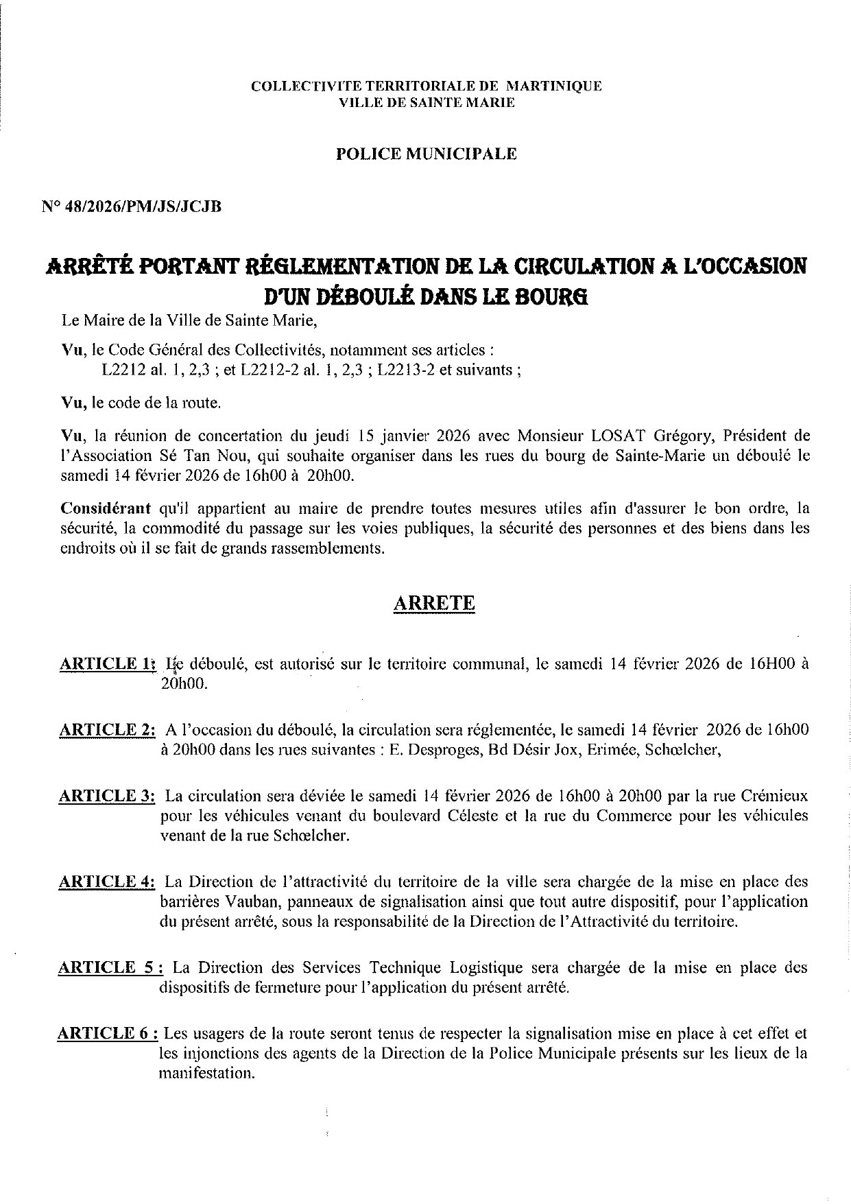 Illustration 2 de l’actualité « INFORMATION CIRCULATION – DEBOULE DU 14 FEVRIER 2026 »
