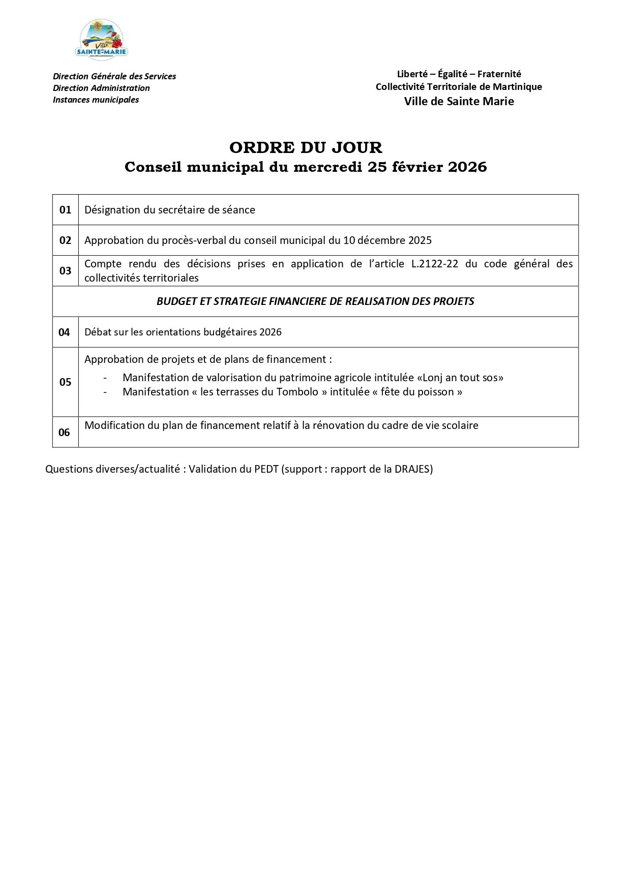Illustration 1 de l’actualité « CONSEIL MUNICIPAL – MERCREDI 25 FEVRIER 2026 »