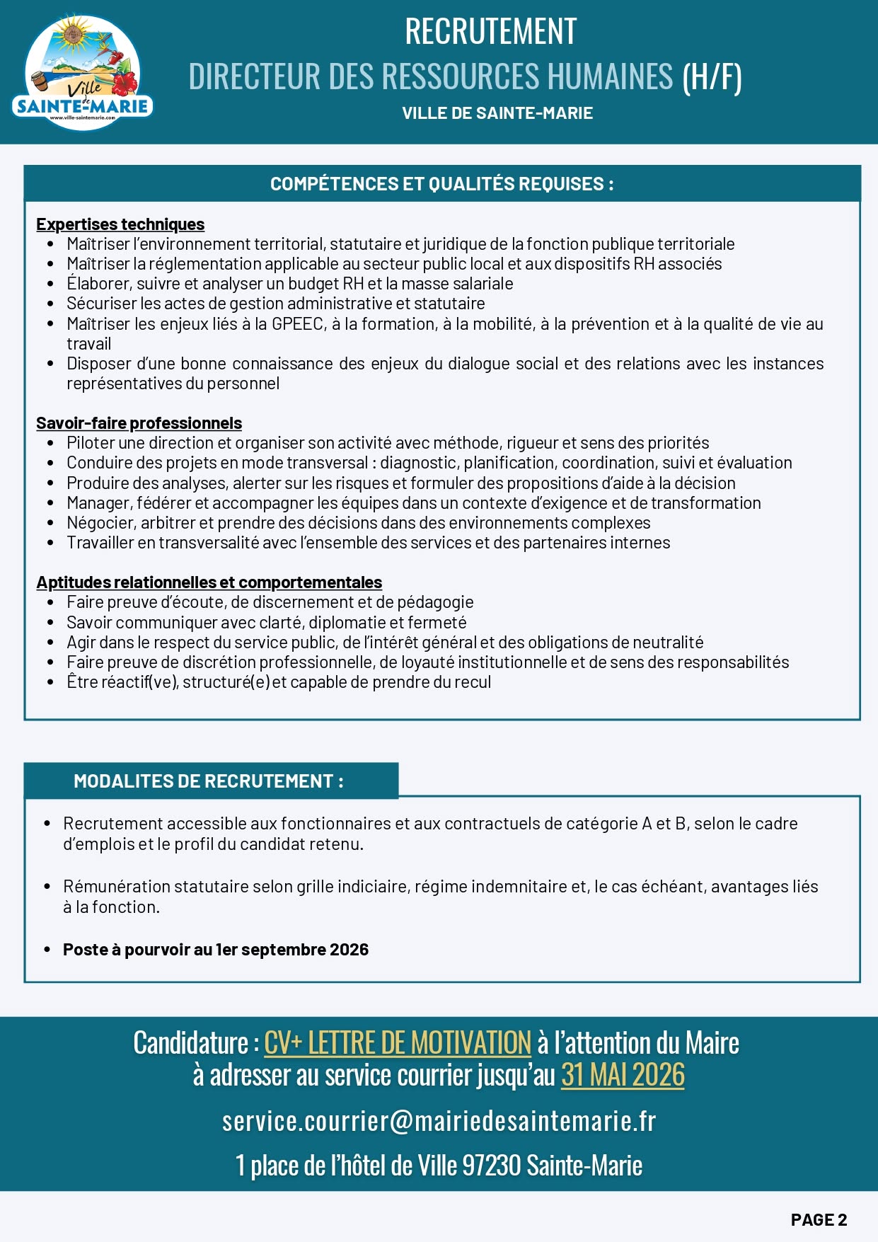Illustration 1 de l’actualité « RECRUTEMENT : DIRECTEUR(TRICE) DES RESSOURCES HUMAINES »