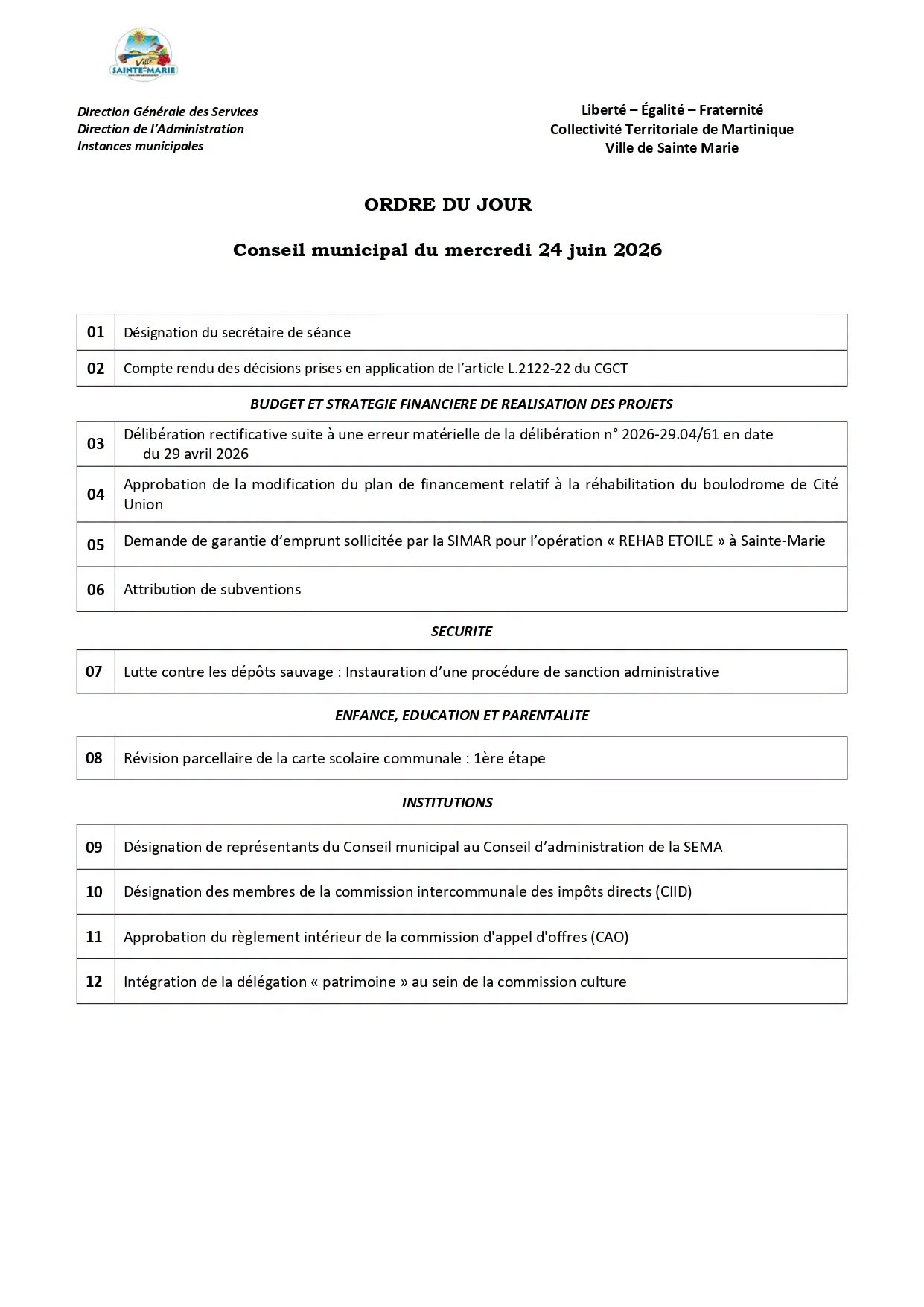 Illustration 1 de l’actualité « CONSEIL MUNICIPAL – MERCREDI 24 JUIN 2026 »