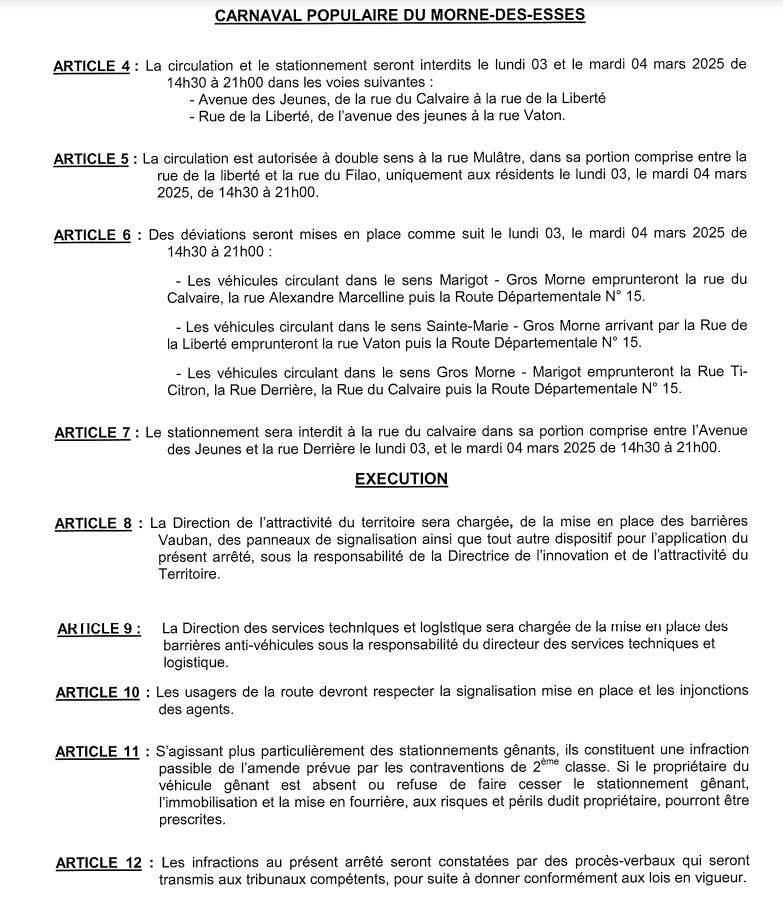 Illustration 3 de l’actualité « ARRETE PORTANT REGLEMENTATION DE LA CIRCULATION ET DU STATIONNEMENT A L'OCCASION DU CARNAVAL POPULAIRE AU BOU… »